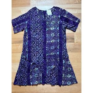 Mission Canyon Dress Sz M Purple Multicolor Wearable Art Short Sleeve Lagenlook